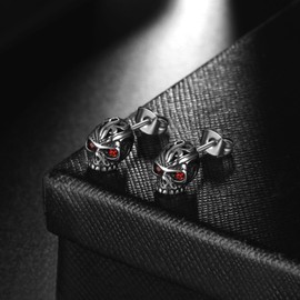 Viking Earrings Norse for Men - Stainless Steel Vintage Wolf Celtic Crescent Moon Viking Valknut Runes Thor Hammer Mjolnir Skull Huggie Hoop Dangle Earrings, Stainless Steel, No Gemstone