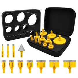 HIGHDRIL Diamond Hole Saw Kit - (6/8/10/20/25/28/32/45/50/65mm+35mm Chamfer) Diamond Core Drill Bit Set with Hollow EVA Guide Jig for Porcelain Ceramic Granite Marble Hard Materials