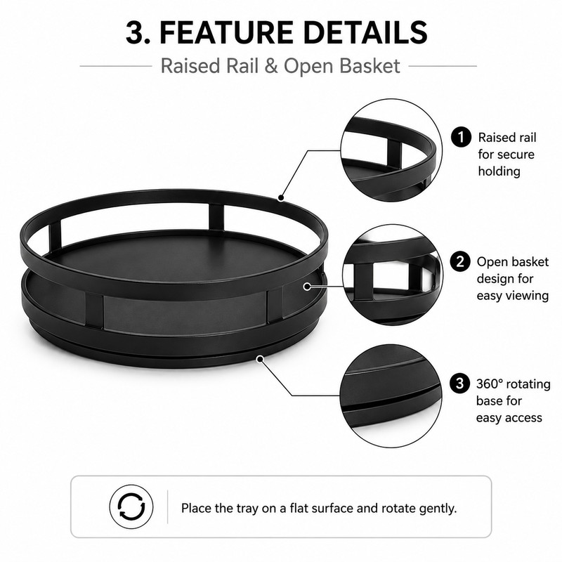 360° Rotating Countertop Organizer for Kitchen Storage – Space-Saving Metal