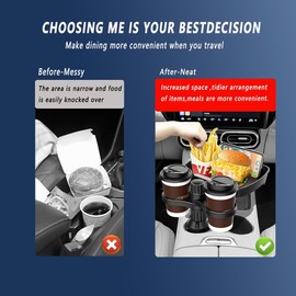 Car Cup Holder Expander with Tray, Detachable Car Food Tray Table, 360°Rotation Adjustable Base, Phone Holder,Cup Holders, Cup Holder Expander for car