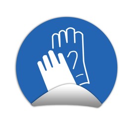 Pack of 5 Safety Gloves Mandatory Sign Sticker Diameter 9.5 cm Gloves Wear Sticker Mandatory Sign with UV Protection for Outdoor and Indoor Use STROBO