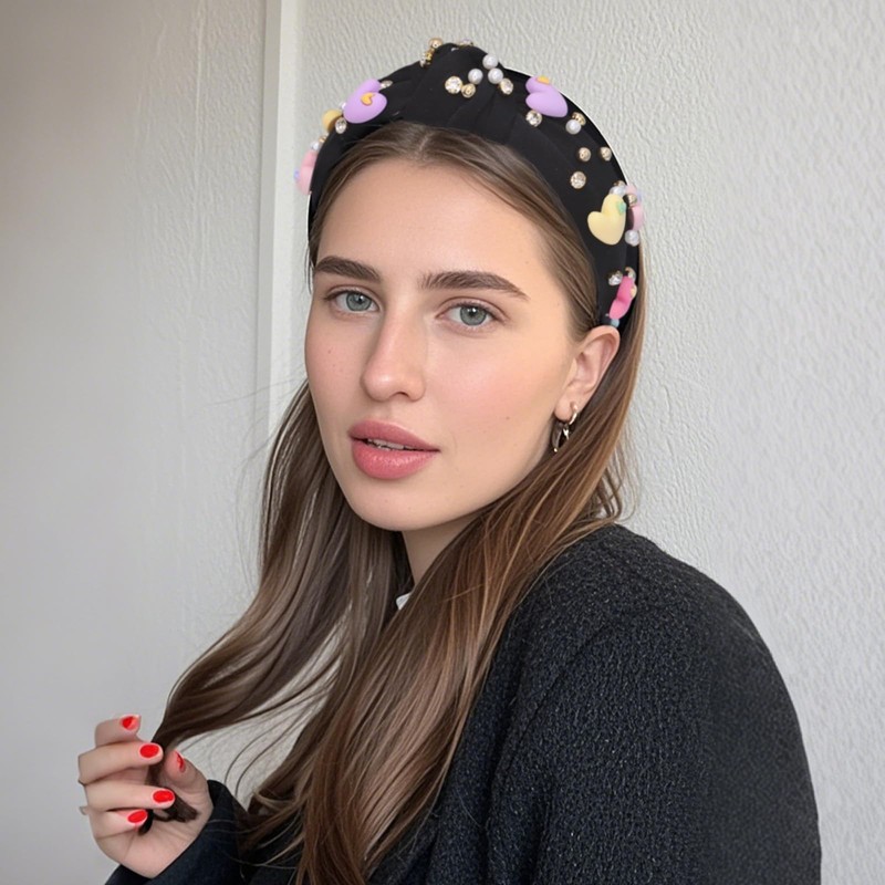 BYETOCE Valentine’s Day Pearl Headband for Women Crystal Jeweled Knotted