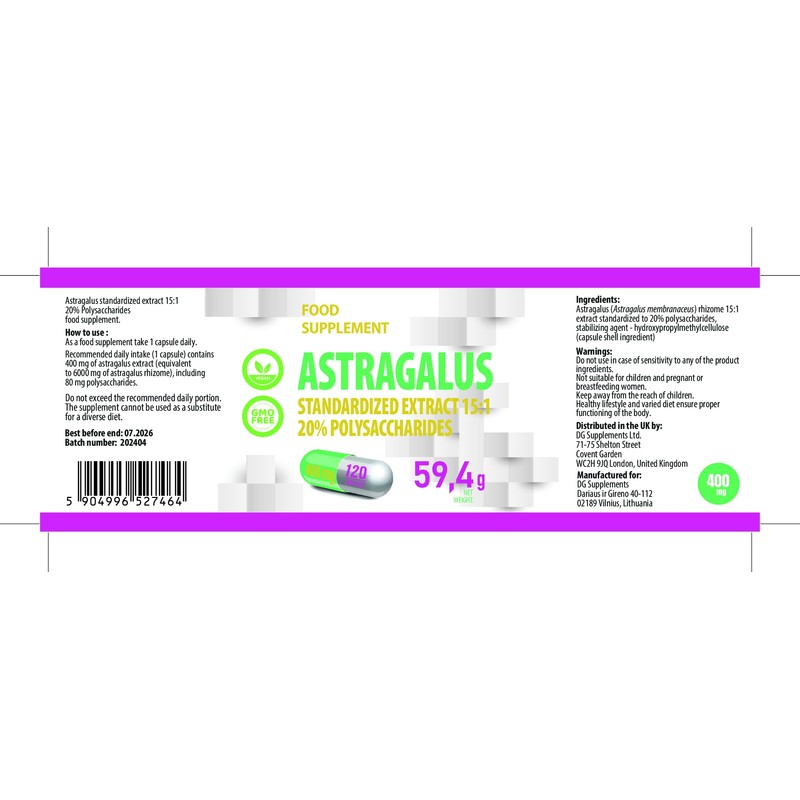 Astragalus 6000mg Equivalent (400mg of 15:1 Extract) 120 Vegan Capsules,