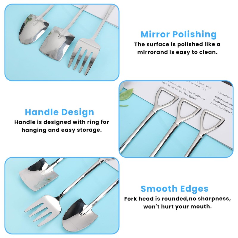 6 Pcs Silver Mini Shovel Spoons and Fork Set, 304