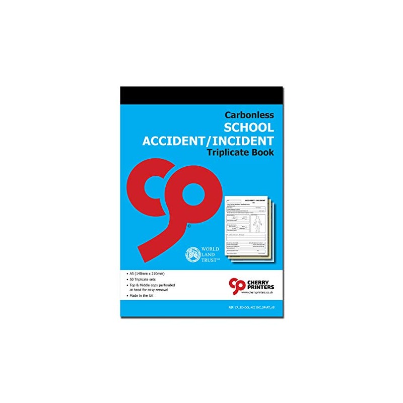 Cherry Carbonless NCR School Accident/Incident Triplicate Book A5 50 Sets