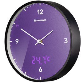 Bresser MyTime LEDsec Radio-Controlled Clock with 24 cm Dial, LED Seconds Display, Indoor Temperature and Silent Radio-Controlled Clock, Purple