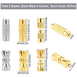 SUNNYCLUE 1 Box 120 Sets 2 Styles 2 Colors Brass Screw Twist Clasps Column Barrel Screw Clasps Tube Fastener Jewelry Cord End Caps for DIY Jewelry Making Bracelet Necklace Crafts Supplies 1mm Hole