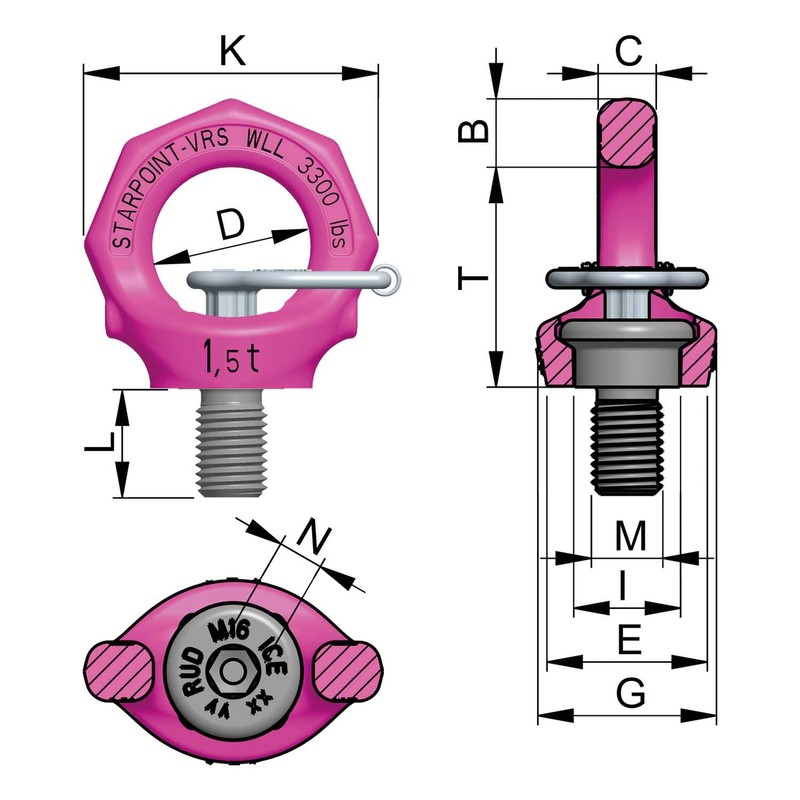 RUD VRSM12 Rotating Eye Bolt Star Point M12