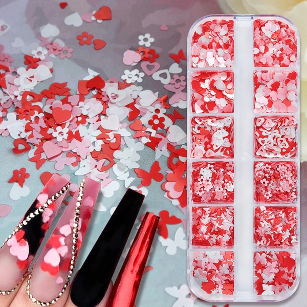 12 Grids Heart Nail Art Glitter Sequins Valentine's Day Nail