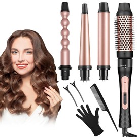 4 en 1 Rizador de Cabello,Pinzas Rizadoras con Cepillo Rizador,Rizador de Pelo de Cerámica Ajustable con Peines,Guantes y Clips,Juego de Varillas de Rizador de Pelo Calentamiento Instantáneo para Cabello Largo o Corto Herramientas de Peinado