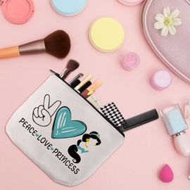 WSNANG Princess Jasmine Cosmetic Makeup Bag Fairy Tales Makeup Bag Princess Zipper Pouch Bag Princess Birthday Gift for Daughter (Jasmine bag)