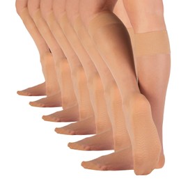CALZITALY 6 Pairs of Knee Socks with Microfibre Massage Sole | Black, Skin Colour, Blue | 20 Denier | Made in Italy, Natural tan.