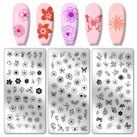 PH PandaHall 3 x Nail Stamping Plates, 138 Patterns Flower Leaf Butterfly Nail Stamper Nail Art Stencils Print Nail Stencils Stainless Steel Nail Picture Plates for Nail Art Design Manicure Salon