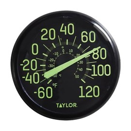 Taylor Glow in the Dark Wall Indoor Outdoor Thermometer, Wireless Thermometer with Easy to Read Numbers for Patio, Pool, and Indoor Areas, 13.25-inch, Black