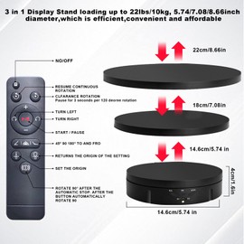 3 In 1 Rotating Display Stand, Photography Turntable Electric Rotating Turntable For Photography Max 22Lbs Load, Turntable Stand 360° Turn Table Stand, Electric Turntable For Display (Black)