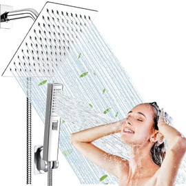 Shower Head, Rain Shower with Handheld, WEISTERLLY 8'' High Pressure Rainfall Stainless Steel Shower Head / 3 Settings Handheld Shower Combo with Shower Holder and 78'' Hose (Chrome)