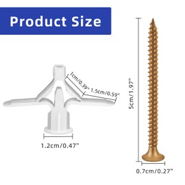 Etauwe Self Drilling Plastic Anchors Drywall Anchor Kit, 50 PCS self-Tapping Screws + 50 PCS Plastic Anchors, Hollow Wall Butterfly Expansion Tube Pipe with Screws, White