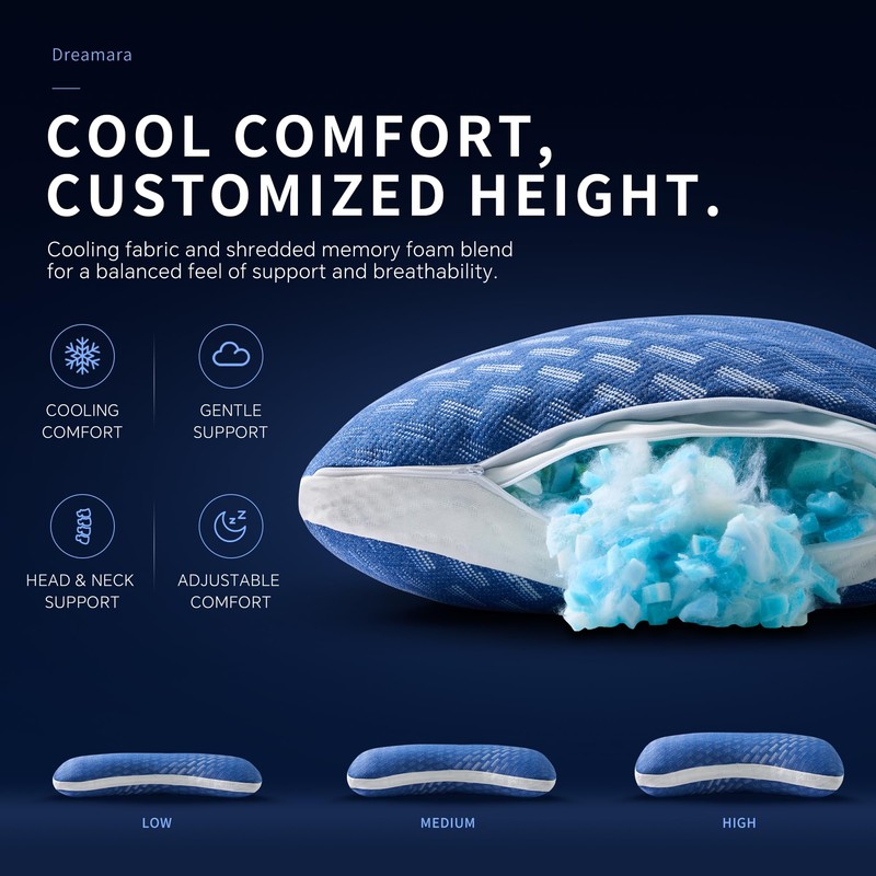 Dreamara Side Sleeper Pillow, Cooling Crescent Memory Foam Queen Pillow