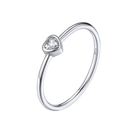 Silvora Dainty Ring 925 Sterling Silver Engagement Wedding Bands Cubic Zirconia Rings, Tiny Small Heart Ring for Mom Size 10