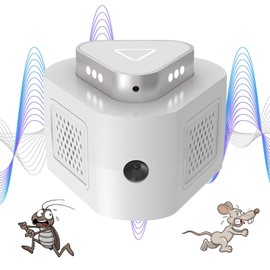 Ultraschall Ratten- und Mäuseabwehr 360°,Nagetier Vertreiber mit Stroboskoplicht und PIR,Effektives Mäuseabwehrgerät für Eichhörnchen,Spinnen,Kakerlaken und Ameisen,Geräuschloser Innenbereich Schutz