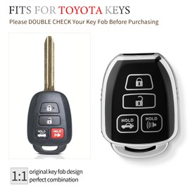 OFFCURVE Key Fob Cover with Keychain for Toyota, Car Key Case for Toyota Corolla 2014 2015 2016 2017 2018 2019 Camry 2014-2017 Tacoma 2016-2018 Car Smart Key Accessories Holder Protector, Black