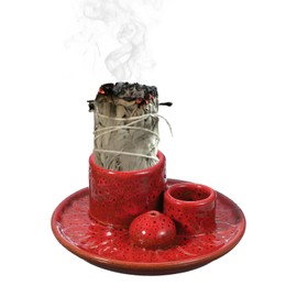 uxcell Incense Burner, 4 in 1 Ceramic Incense Holder Santo Holder Ash Catcher & Candle Holder Decorative Bowl for Meditation Stick Aromatherapy Yoga, Red