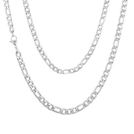 Figaro Chain Necklace for Men Women Cuban Link Chain Silver Necklace Stainless Steel Chain Gifts for Boys Men Women 5mm in Width 20inches