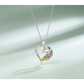 Unicorn Pendant Necklace Made of 925 Sterling Silver with Enamel Art Plated Heart Shapes Unicorn Jewellery for Women Children with Gift Box - Adjustable Bracelet: 40 + 5 cm, Metal