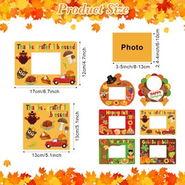 48 Pcs Autumn Thanksgiving Picture Frame Craft for Kids Fall Maple DIY Craft Picture Frame Pumpkin Turkey Sunflower Stickers for Thanksgiving Party Favors Harvest Kids Classroom Activities(24 Set)