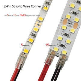 Masterwon 2-Pin LED Strip Connector Kit for Strip-to-Wire and Strip-to-Strip Joints on 5mm or 15mm Dual Row SMD 2835 Single Colour LED Light Strip (Pack of 25)