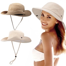 2Pcs Sun Hat for Women Wide Brim Summer UV Protection Ladies Gardening Hats Cowboy Style White