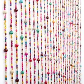 FlavorThings 3FT X 6FT 27 Stands Rainbow Colorful Hippie Beaded Curtain Boho-Bohemian Natural Wooden Door Doorway Beads Bamboo-Like Window Front Door Decor Curtains Home Decor