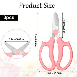 Wanmu 3Pcs Flower Scissors, Garden Plant Floral Shears for Fresh Flowers Stems, Stainless Steel Flower Scissors with Comfortable Grip Handles, Strong Floral Shears for Flowers, Branches and Leaves