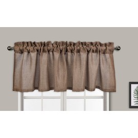 Aiking Home Window Curtain Valances, Faux Linen Textured Semi-Sheer Polyester Window Valances with Rod Pocket (Set of 2, 56"x16" Each Panel, Brown)