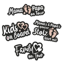 folien-zentrum - 4X Aufkleber Set Auto - Autoaufkleber Family Mama Papa on Tour Kids on Board Stolze Eltern - Sticker Sprüche für Car - Autosticker Kinder Familie Geschenk - Made in Germany 6