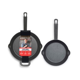 GreenPan x Bobby Flay Cast Iron Skillet Set, 8” &10” Pre-Seasoned Frying Pans, Pour Spouts, Induction Compatible, Oven, Grill, Indoor/Outdoor, Durable, Black