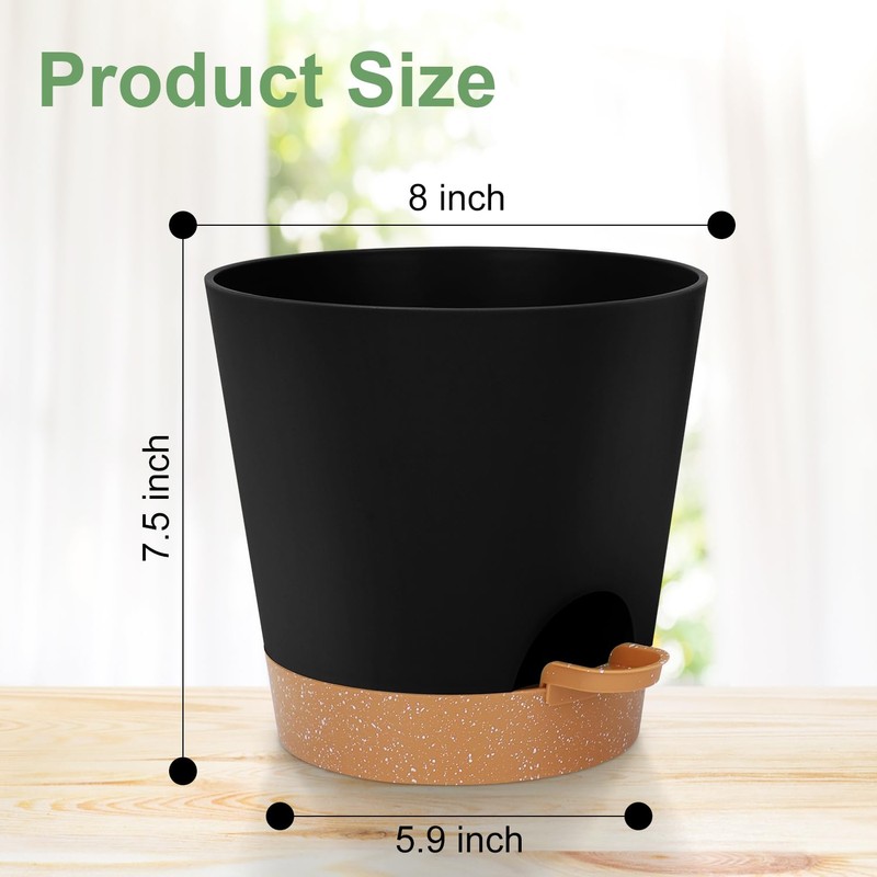 YNNICO 8-Inch Plant Pots, Self-Watering Planters with Drainage Holes &