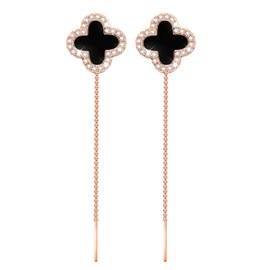 Forever Love Clover Earrings Silver 925 Earrings Women's Stud Earrings Rose Gold Stud Earrings Women's Black Long Women's Earrings Four Leaf Clover Jewellery Dupes Jewellery Gift for Women, Silver