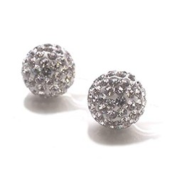 Women 10 mm Bridal Wedding Rhinestone Crystal Pave Ball Invisible Clip On Stud Earrings Silver-Tone