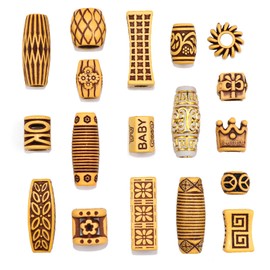 NAISKA 18PCS Hair Tube Beads Wooden Color Hair Beads Beard Beads Dreadlocks Beads DIY Hair Braid Accessories Hair Cuffs Clips Rings Hair Jewelry for Men and Women Braids Dreadlocks Accessories