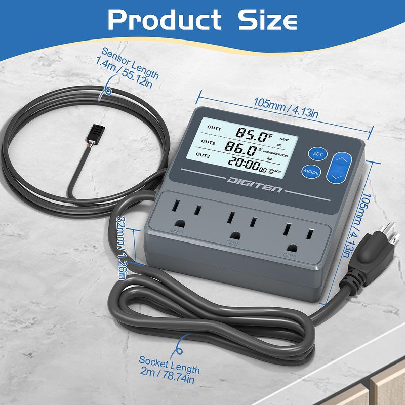 SENSTREE Digital Temperature Humidity Controller Pre-Wired Outlets for Mushroom, Reptile,