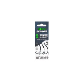 Korda Ready Tied Spinner Hook Sections 4 Micro Barbed | Pre-Tied Carp Fishing Rigs | Spinner, Krank & Kurv Shank Hooks | Easy To Use Carp Rigs | Coated Braid & Boom Compatible | Barbless/Barbed