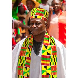 African Kente Pattern Hats Scarf Kufi Hat Ankara Print Cap and Shawl Clothing Stole Sash for Black Men Women 2 Pcs