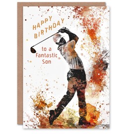 Artery8 Happy Birthday Card to a Fantastic Son Golf Lover Tee Shot Driver Swing Golfing