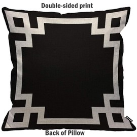 HGOD DESIGNS Greek Key Border Cushion Cover,Cute Bold Chic Geometric Stripes Black and White Throw Pillow Case Home Decorative for Living Room Bedroom Sofa Chair 18X18 Inch Pillowcase 45X45cm