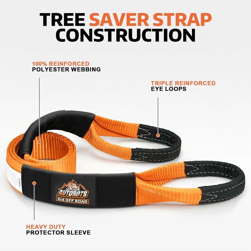 Tree Saver Strap with S-Shaped Hook Recovery Tow Strap Kit