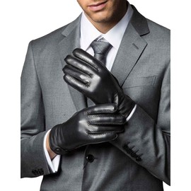 YISEVEN Men's Winter Touchscreen Sheepskin Drees Leather Gloves Handsewn Wool Lined Warm Fur Lining Heated Work Driving Motorcycle Sales Deal Gifts, Black 10.0"/XL