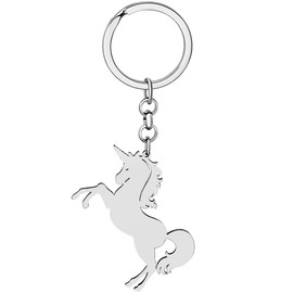 DOWAY Stainless Steel Unicorn Gifts for Women Girls Cute Unicorn Keychain Ring Horse Jewelry Lucky Animals Stuff Accessories (Silver Plated a)