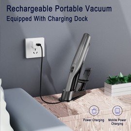 KINMAC Handheld Car Vacuum Cleaner Cordless - Rechargeable Portable Vacuum for Car, Home, Office, Strong Suction Handheld Vacuum Cleaner Car, Pet Hair Vacuum with Charging Dock(Gray)