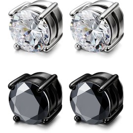 YZstyle 2 Pairs Stainless Steel Magnetic Stud Earrings for Men Women Non-piercing CZ Clip on CZ Earrings Hypoallergenic(Black + Silver)6MM-8MM (6MMBlack + Silver)